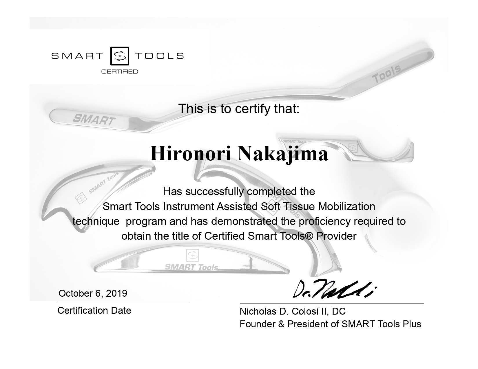 2019/10～　IASTM SMART Tools 筋膜リリース 国際資格取得